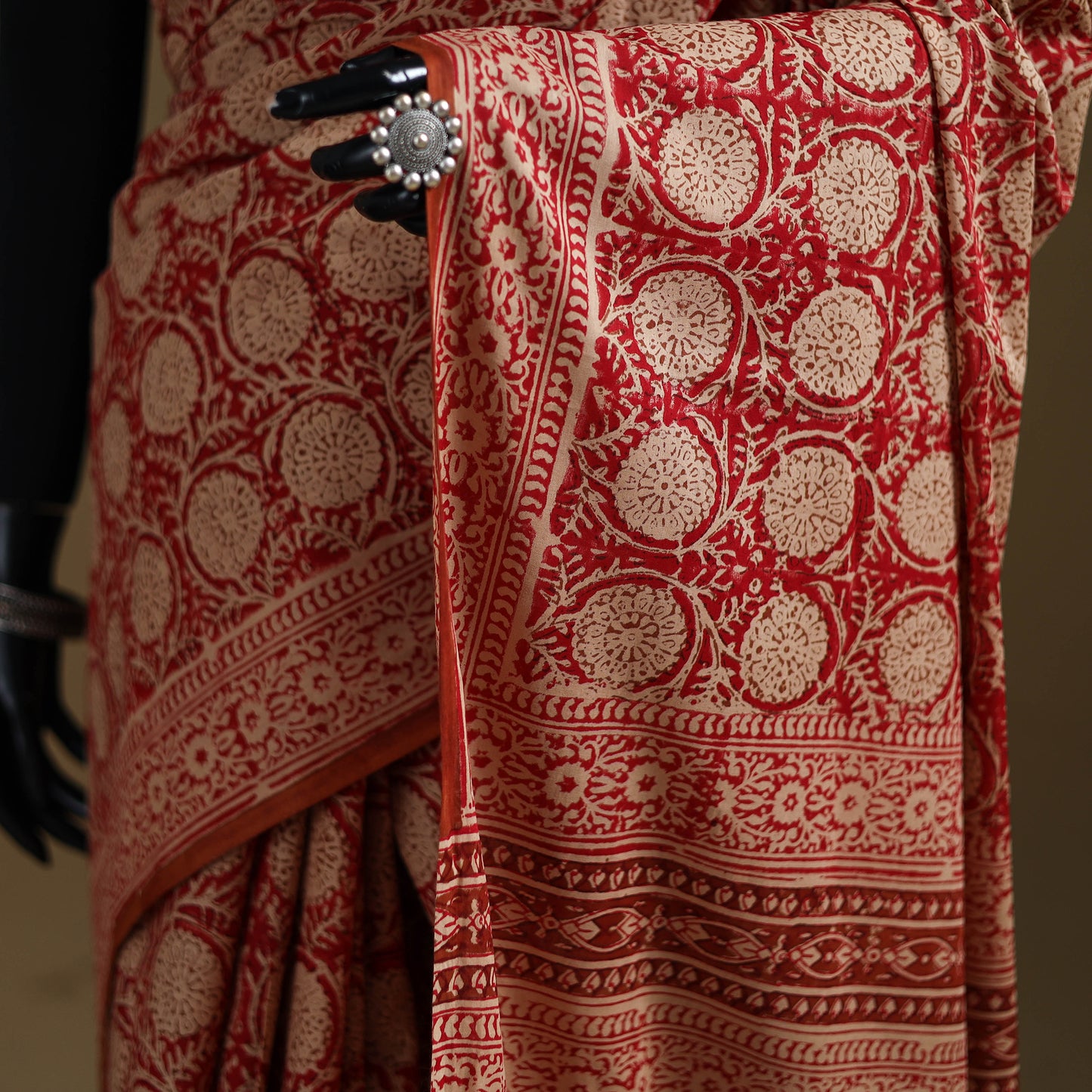 Red - Gamthi Hand Block Print Pure Mul Cotton Saree with Blouse Piece 57
