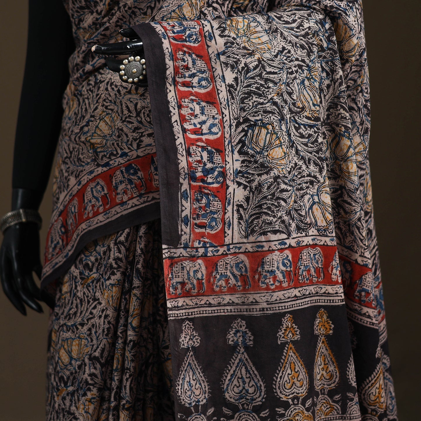 Pedana Hand Block Print Natural Dyed Cotton Kalamkari Saree 20