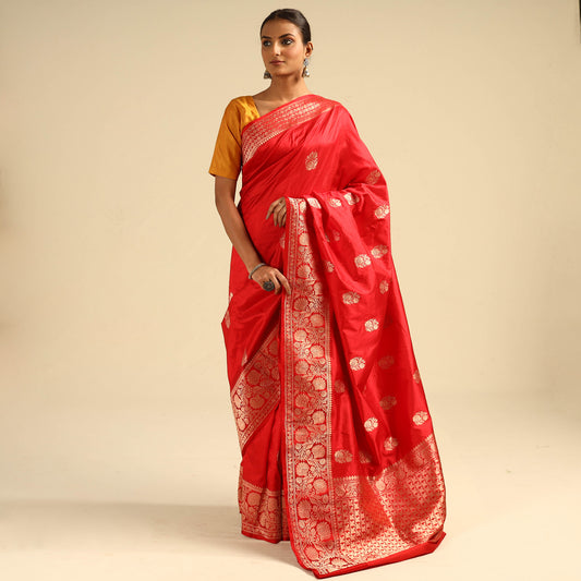 Red - Banarasi Handloom Pure Katan Silk Kaduwa Zari Buti Saree
