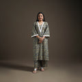 Grey - floral sanganeri print cotton lace work straight