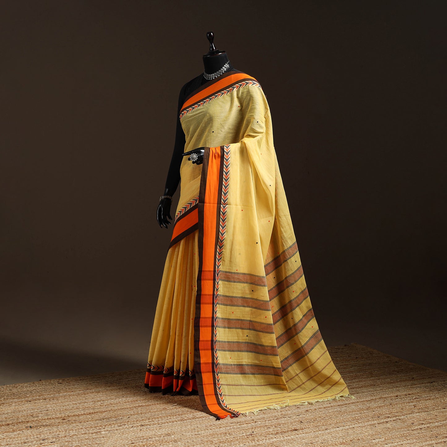 Yellow - Bengal Handwoven Cotton Begumpuri Saree 38