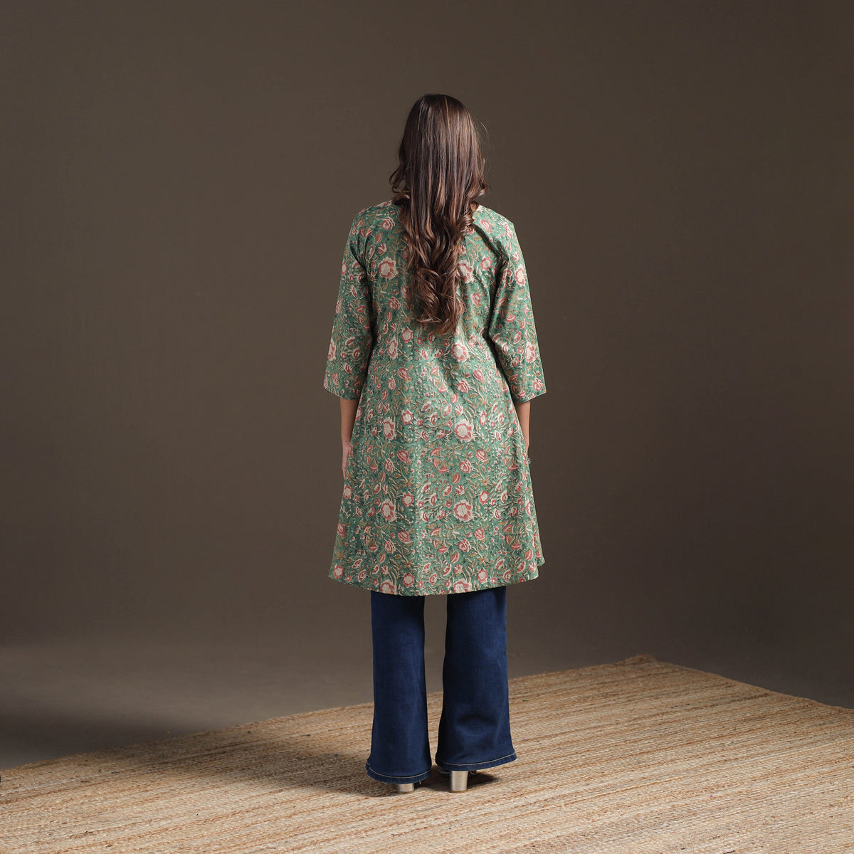Sequin Work Sanganeri Floral Print Cotton A-Line Kurta for Women 09