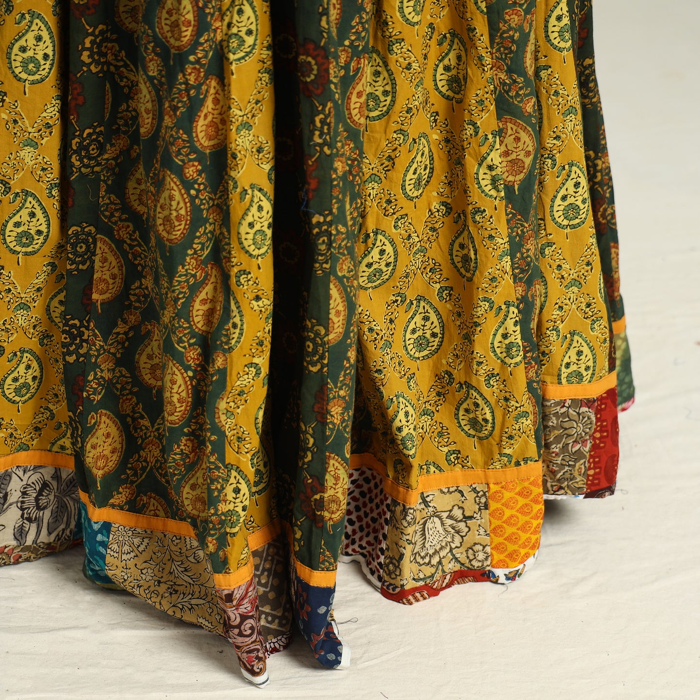 Multicolor - Ajrakh Block Printed 24 Kali Patchwork Cotton Long Skirt 28