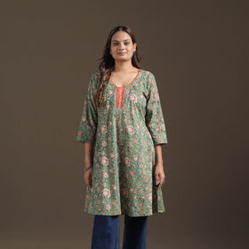 Sequin Work Sanganeri Floral Print Cotton A-Line Kurta for Women 09