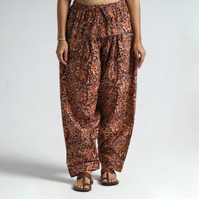 Brown - Kalamkari Block Printed Cotton Elasticated Salwar 14