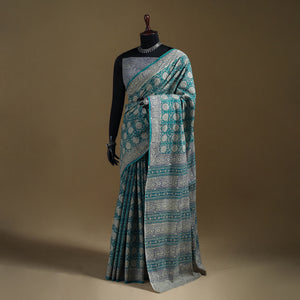 Green - Gamthi Hand Block Print Pure Mul Cotton Saree with Blouse Piece 58