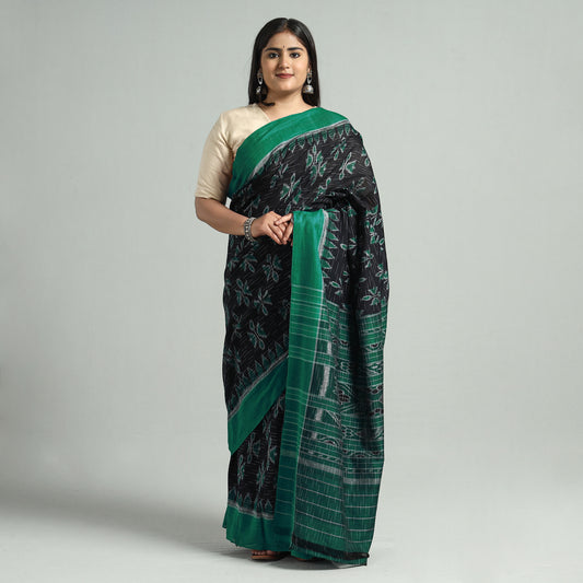 Black - Sambalpuri Ikat Weave Handloom Cotton Saree 23