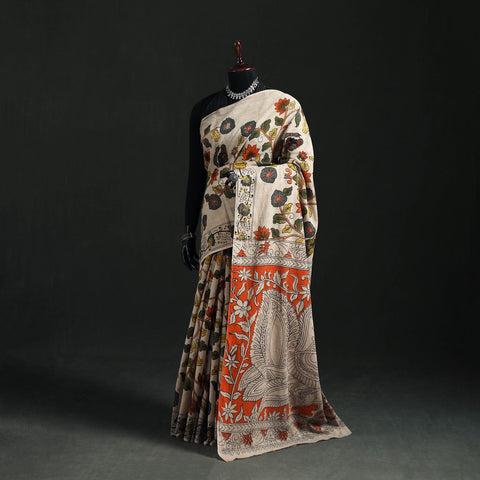 Beige - Cotton Saree in Kalamkari Print 03
