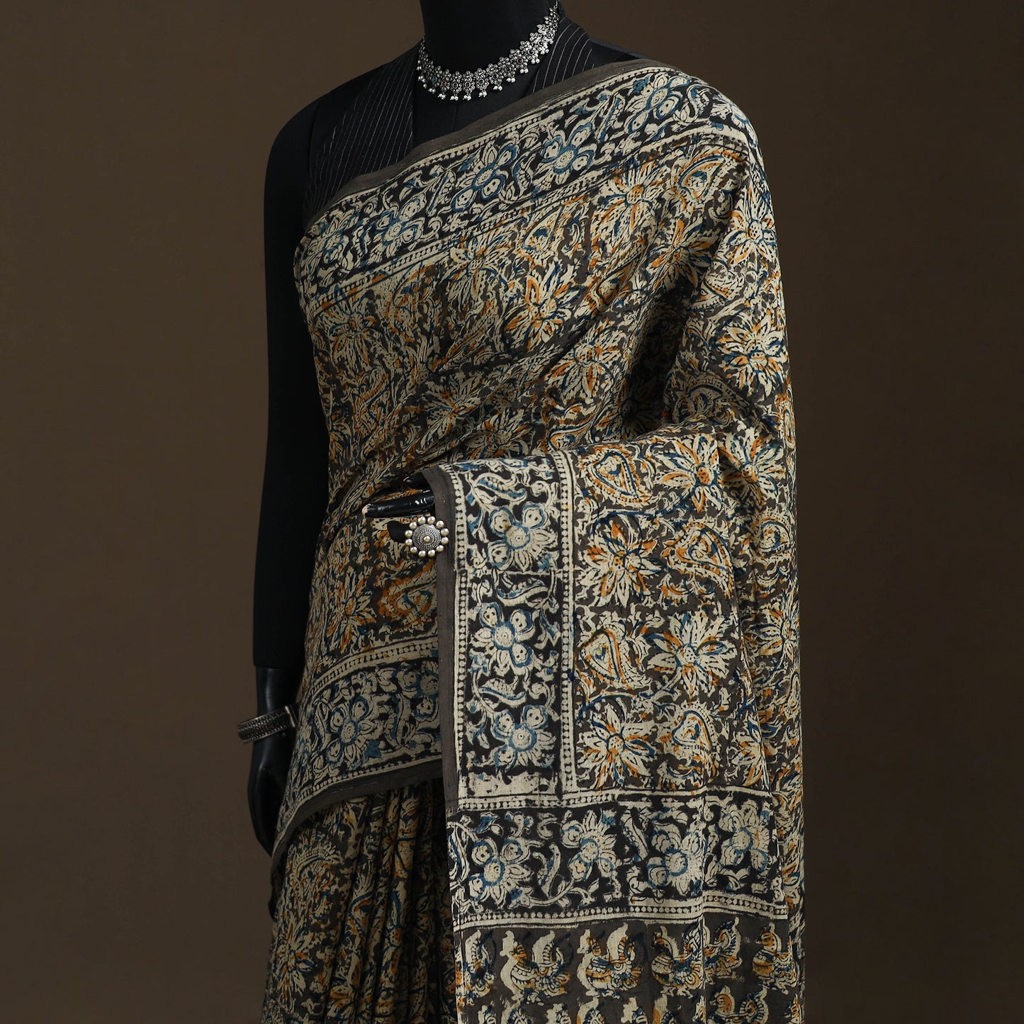 Pedana Hand Block Print Natural Dyed Cotton Kalamkari Saree 21