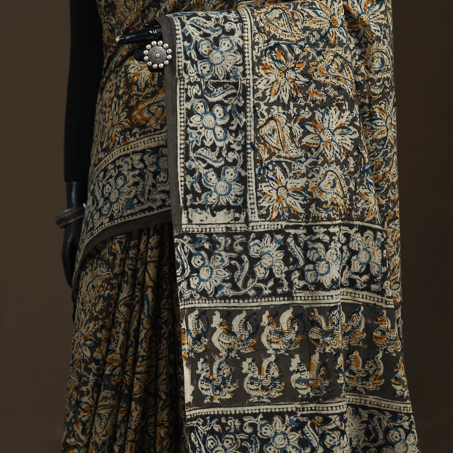 Pedana Hand Block Print Natural Dyed Cotton Kalamkari Saree 21