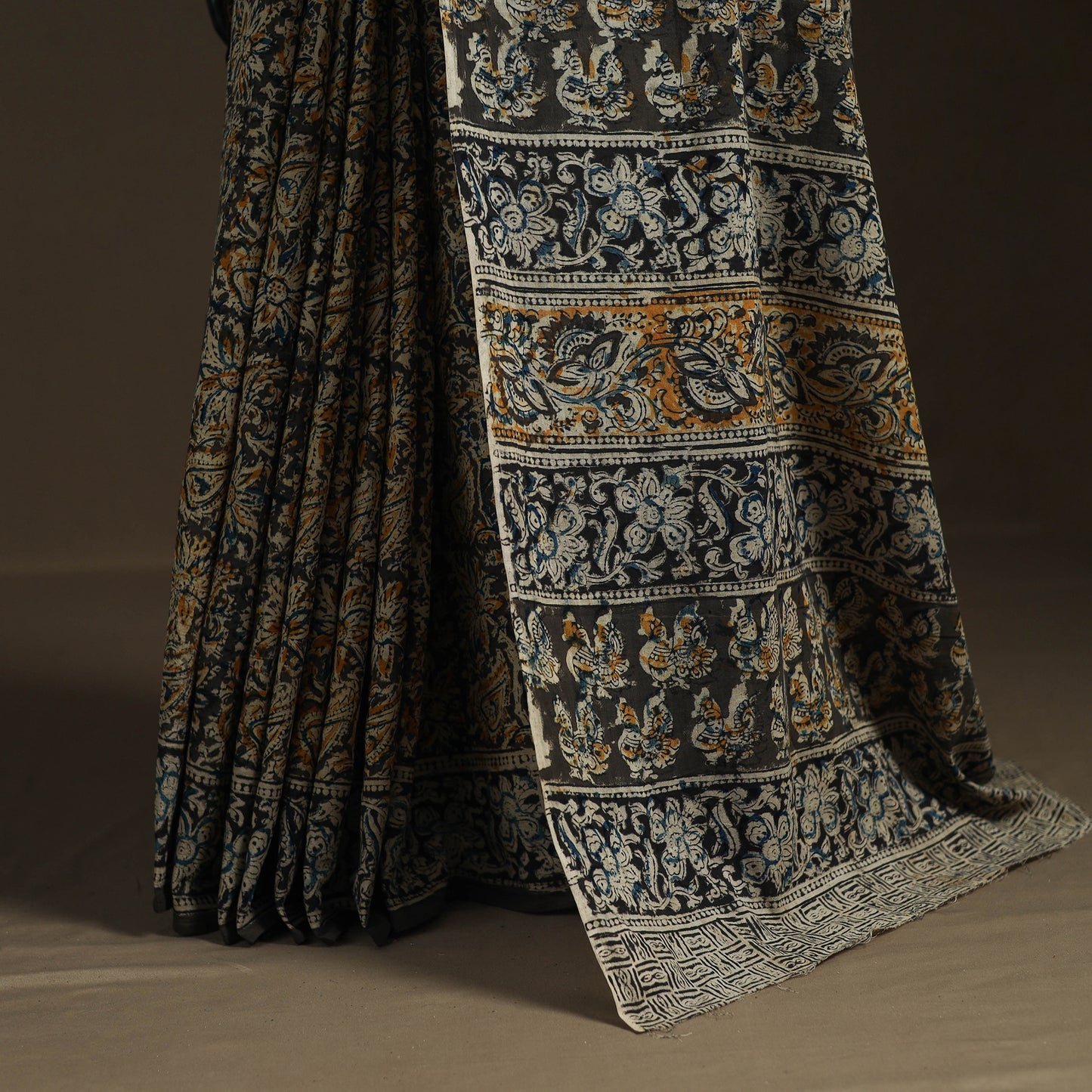 Pedana Hand Block Print Natural Dyed Cotton Kalamkari Saree 21