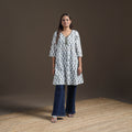 Sequin Work Sanganeri Floral Print Cotton A-Line Kurta for Women 08
