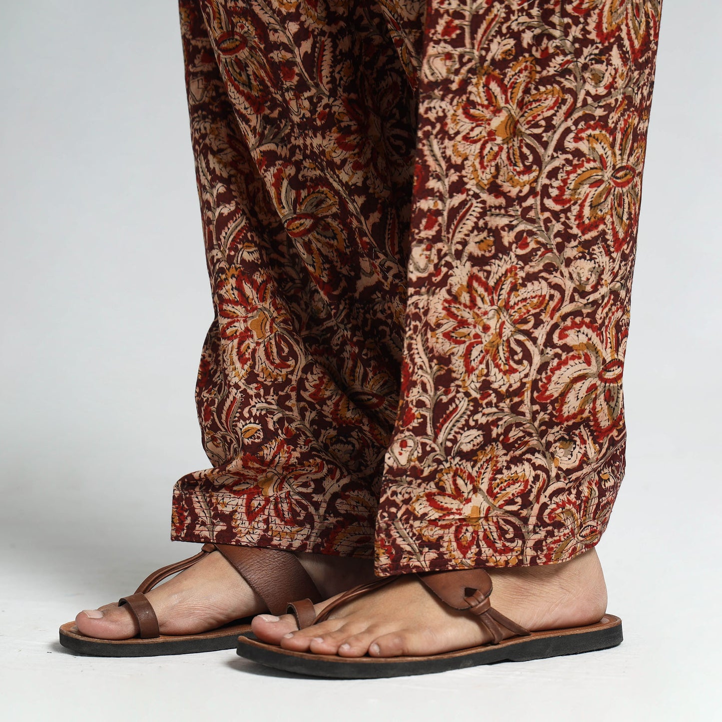 Brown - Kalamkari Block Printed Cotton Elasticated Salwar 14