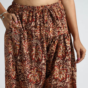 Brown - Kalamkari Block Printed Cotton Elasticated Salwar 14