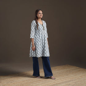 Sequin Work Sanganeri Floral Print Cotton A-Line Kurta for Women 08