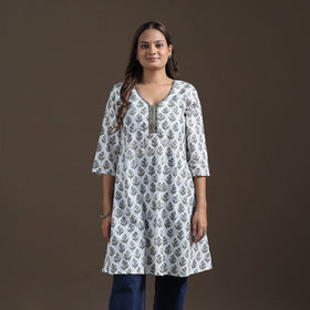 Sequin Work Sanganeri Floral Print Cotton A-Line Kurta for Women 08