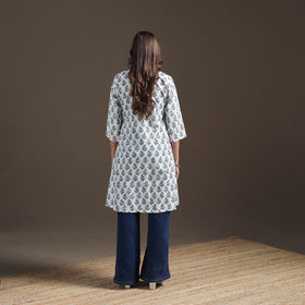 Sequin Work Sanganeri Floral Print Cotton A-Line Kurta for Women 08