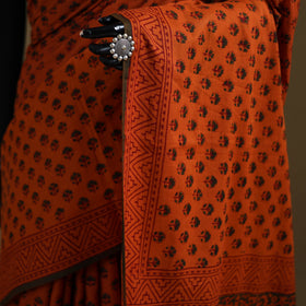 Orange - Gamthi Hand Block Print Pure Mul Cotton Saree with Blouse Piece 59
