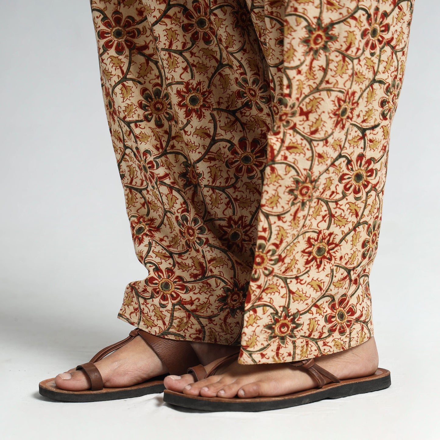 Beige - Pedana Kalamkari Block Printed Cotton Elasticated Salwar 25