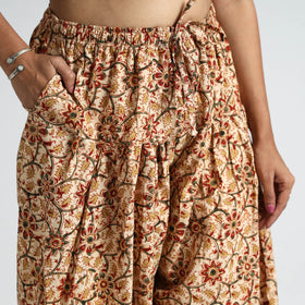 Beige - Pedana Kalamkari Block Printed Cotton Elasticated Salwar 25