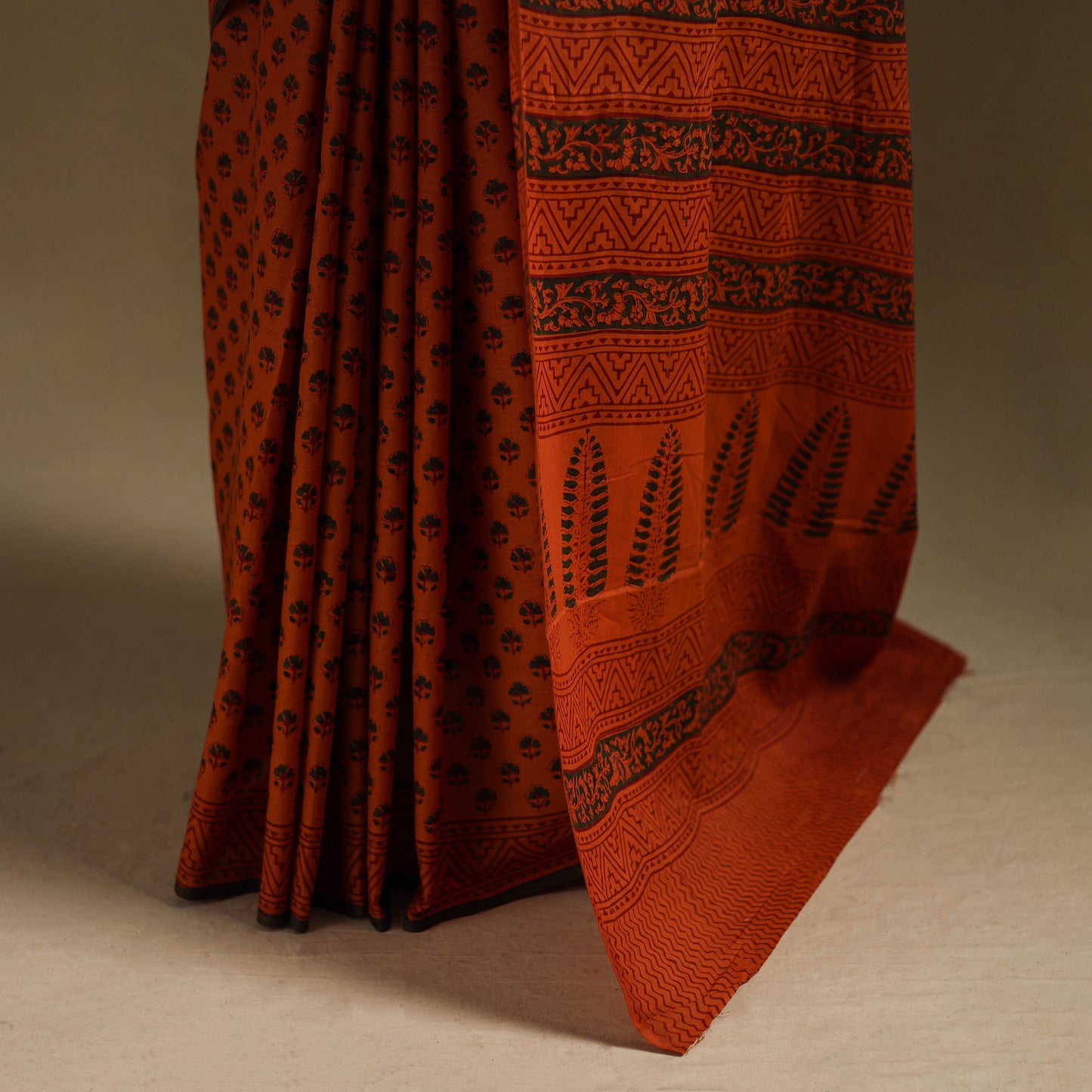 Orange - Gamthi Hand Block Print Pure Mul Cotton Saree with Blouse Piece 59