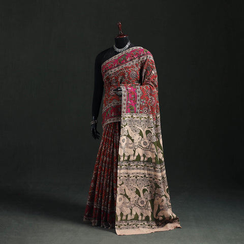 Orange - Cotton Saree in Kalamkari Print 05