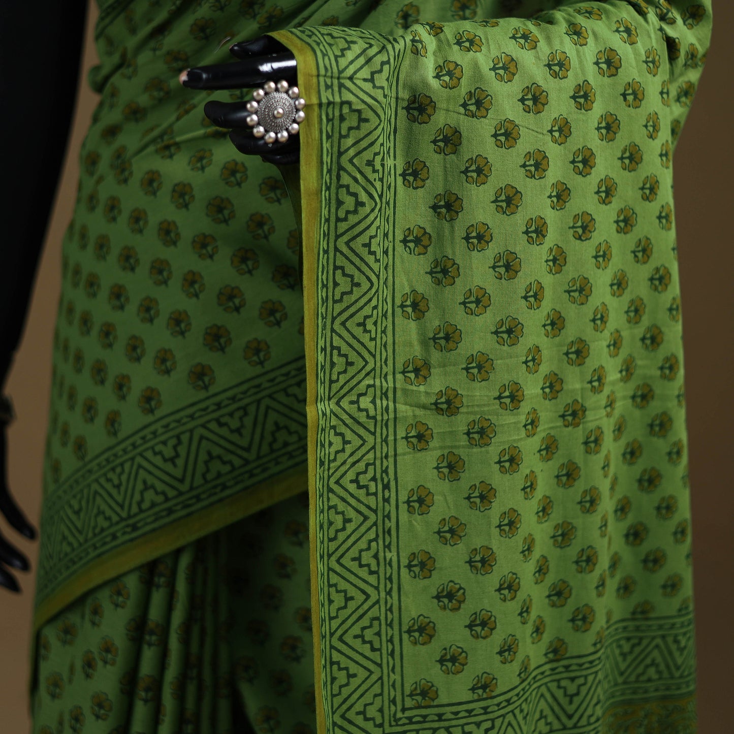 Green - Gamthi Hand Block Print Pure Mul Cotton Saree with Blouse Piece 60