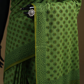 Green - Gamthi Hand Block Print Pure Mul Cotton Saree with Blouse Piece 60