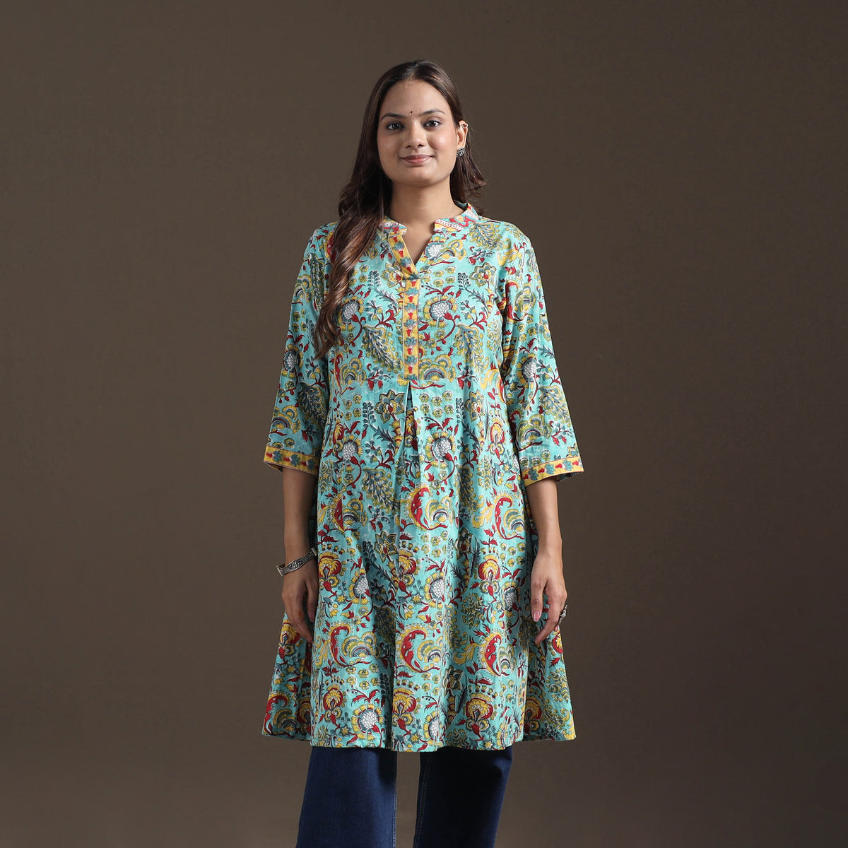 Sanganeri Floral Print Cotton A-Line Kurta for Women 02