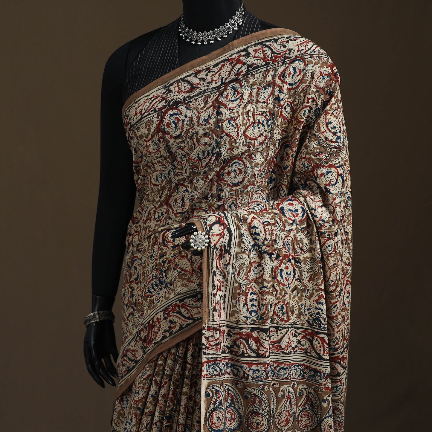 Pedana Hand Block Print Natural Dyed Cotton Kalamkari Saree 24