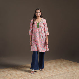 Sequin Work Sanganeri Floral Print Cotton A-Line Kurta for Women 06