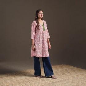 Sequin Work Sanganeri Floral Print Cotton A-Line Kurta for Women 06