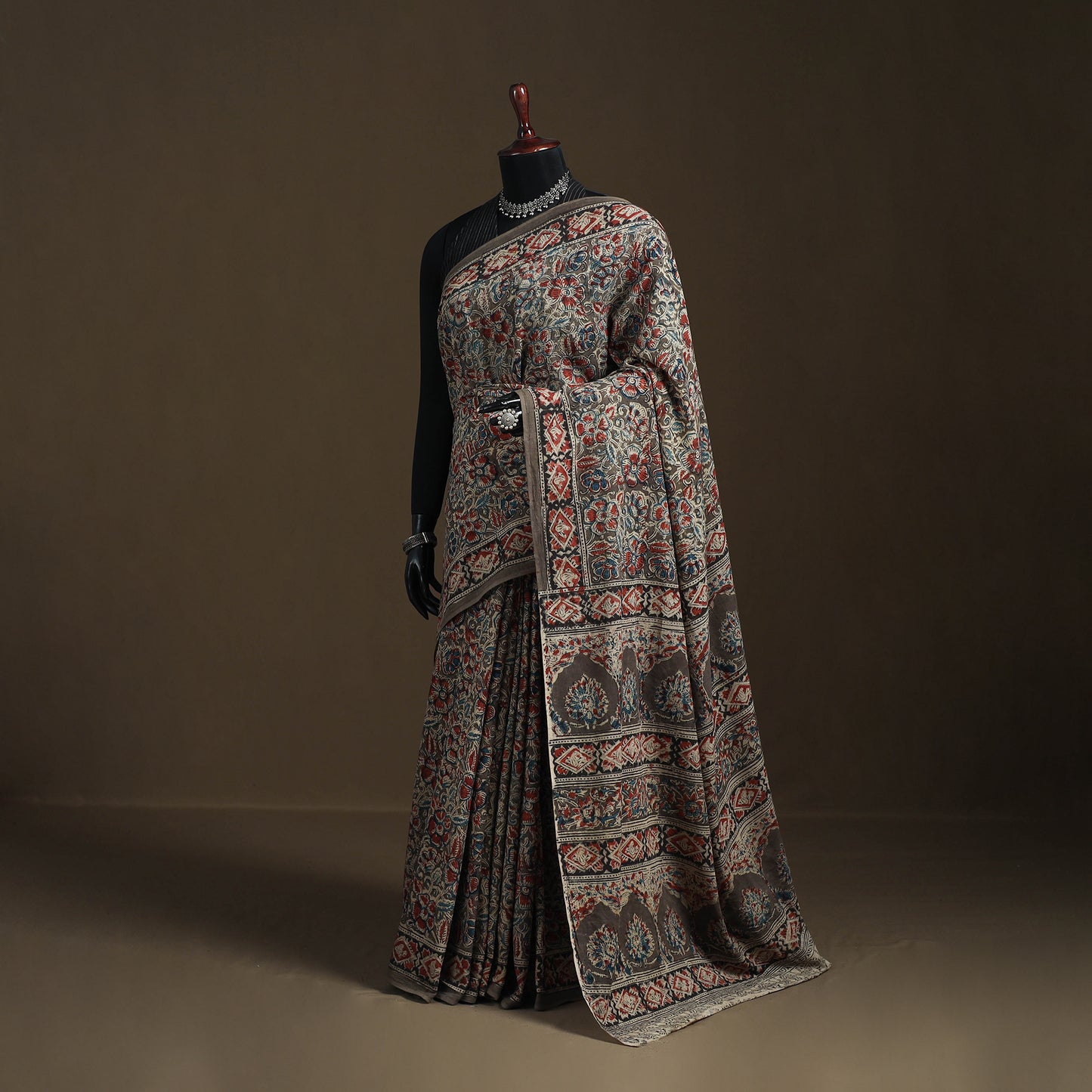 Pedana Hand Block Print Natural Dyed Cotton Kalamkari Saree 25
