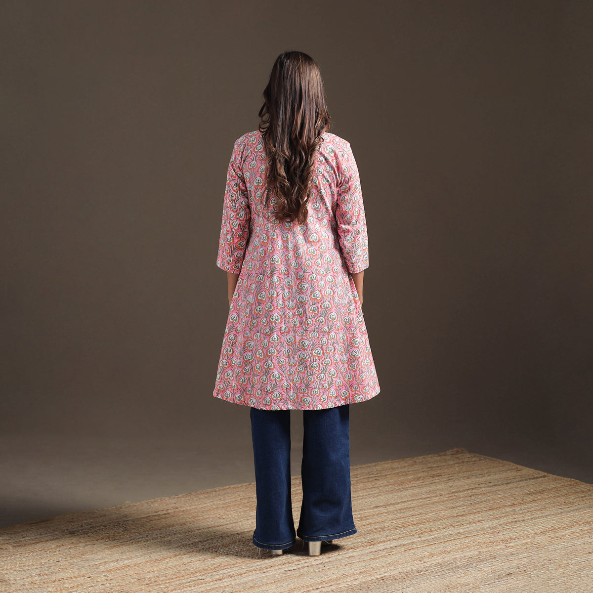 Sequin Work Sanganeri Floral Print Cotton A-Line Kurta for Women 06