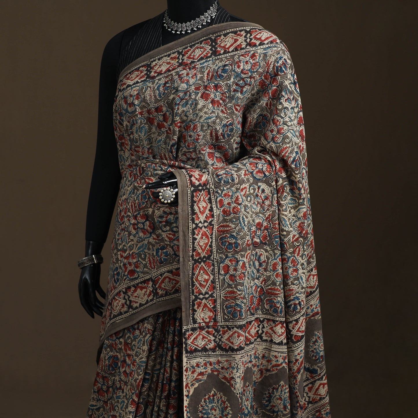 Pedana Hand Block Print Natural Dyed Cotton Kalamkari Saree 25