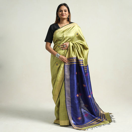 Multicolor - Bhagalpuri Handloom Desi Tussar Silk Zari Border Saree