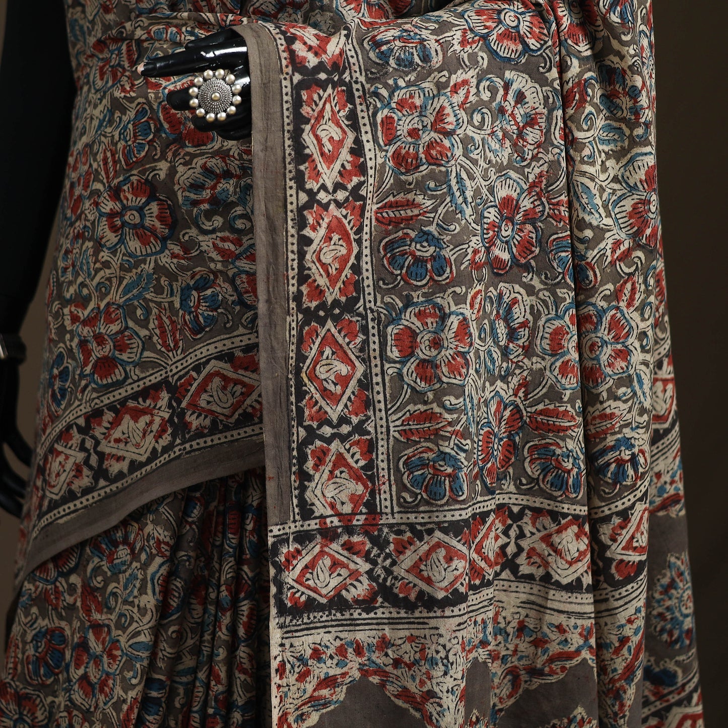 Pedana Hand Block Print Natural Dyed Cotton Kalamkari Saree 25