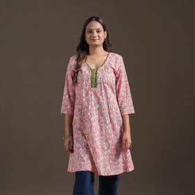 Sequin Work Sanganeri Floral Print Cotton A-Line Kurta for Women 06
