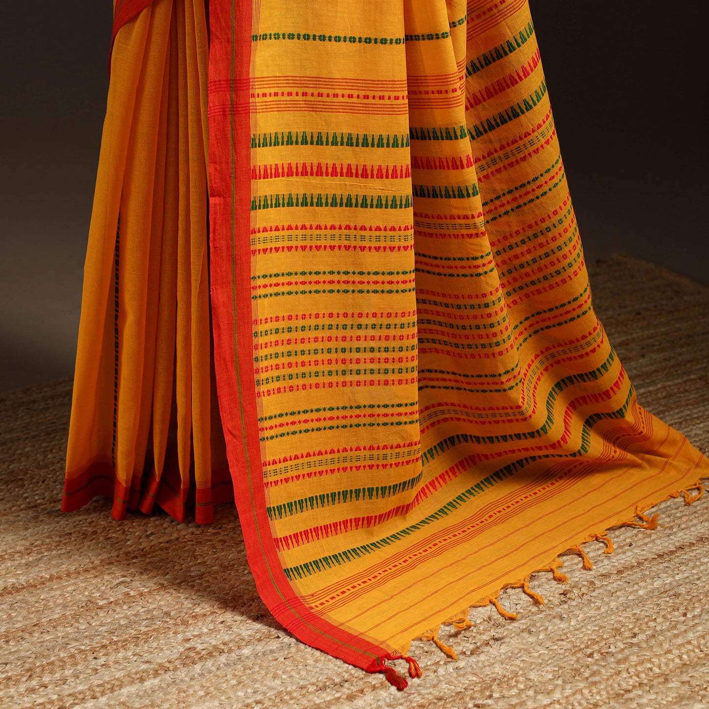 Yellow - Bengal Handwoven Cotton Begumpuri Saree 34