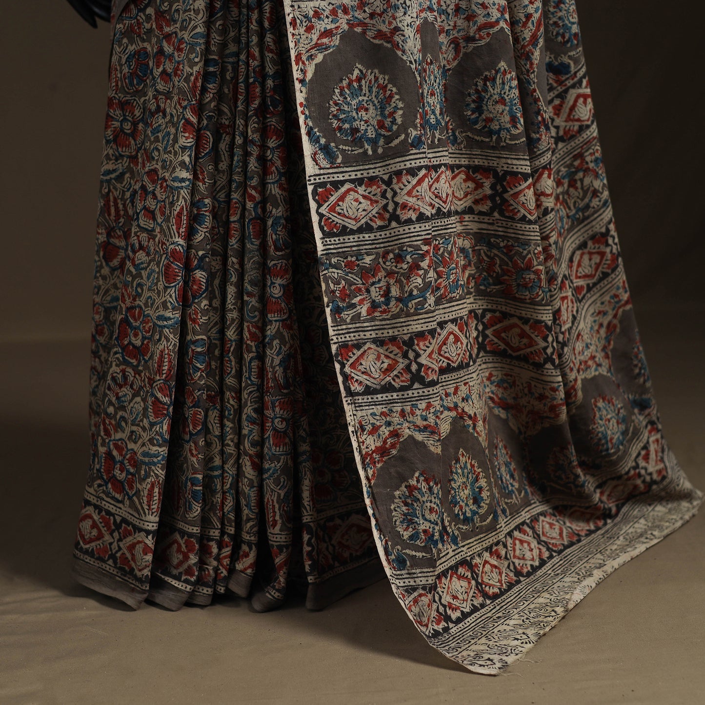 Pedana Hand Block Print Natural Dyed Cotton Kalamkari Saree 25