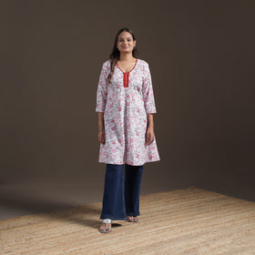 Sequin Work Sanganeri Floral Print Cotton A-Line Kurta for Women 07