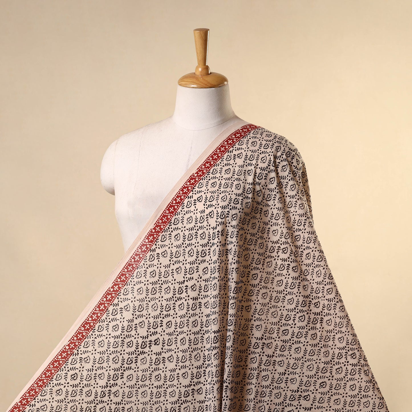 Beige - natural dyed mul cotton bagh fabric 17 - handcrafted