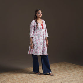 Sequin Work Sanganeri Floral Print Cotton A-Line Kurta for Women 07