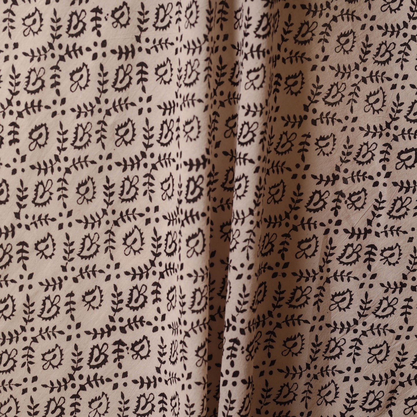 Beige - natural dyed mul cotton bagh fabric 17 - handcrafted