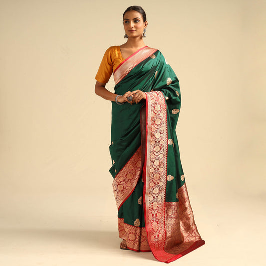 Green - Banarasi Handloom Pure Katan Silk Kaduwa Zari Buti Saree