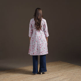 Sequin Work Sanganeri Floral Print Cotton A-Line Kurta for Women 07