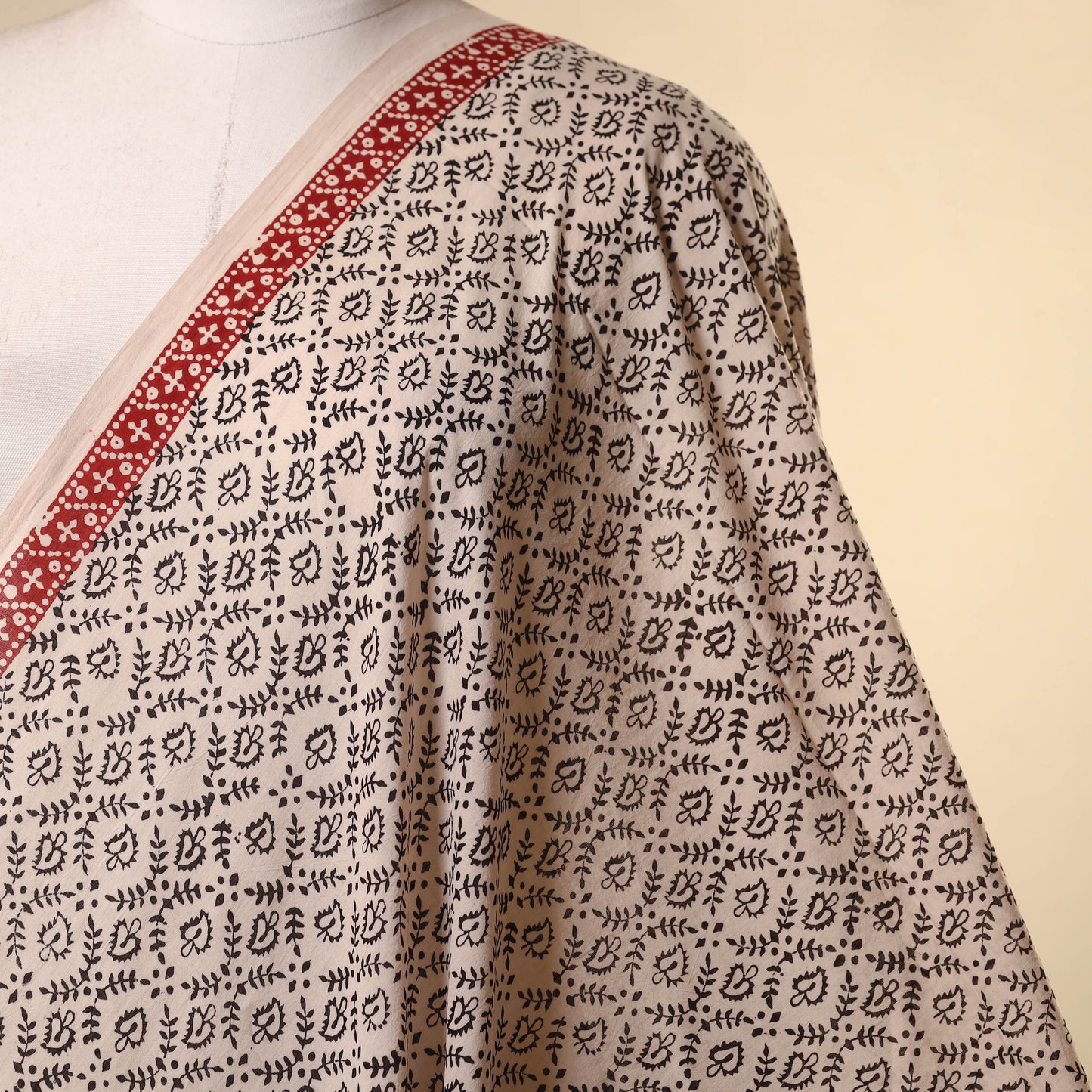 Beige - natural dyed mul cotton bagh fabric 17 - handcrafted