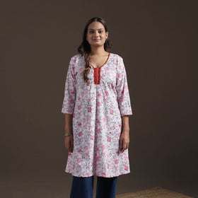 Sequin Work Sanganeri Floral Print Cotton A-Line Kurta for Women 07