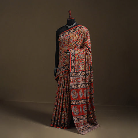 Pedana Hand Block Print Natural Dyed Cotton Kalamkari Saree 27