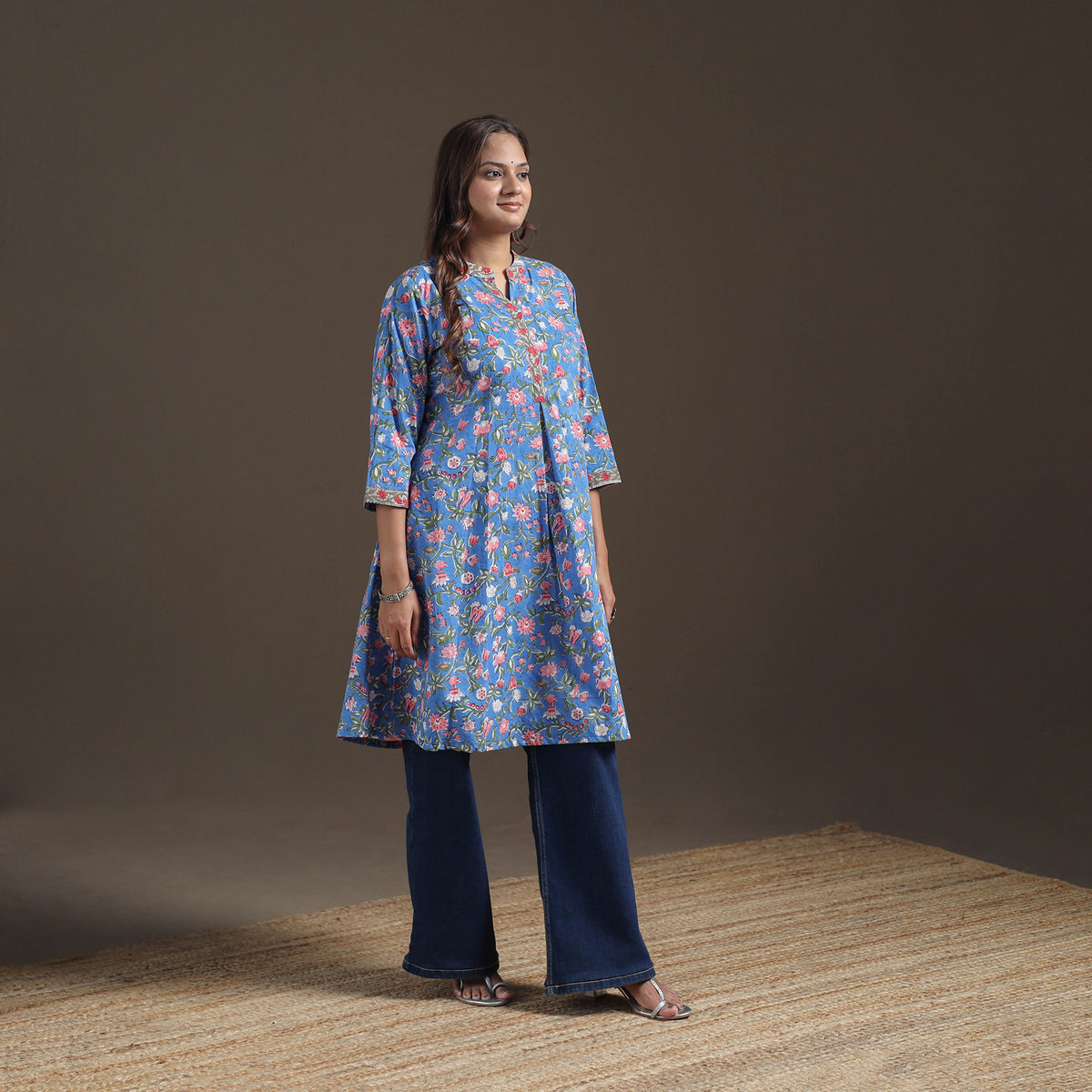Sanganeri Floral Print Cotton A-Line Kurta for Women 05